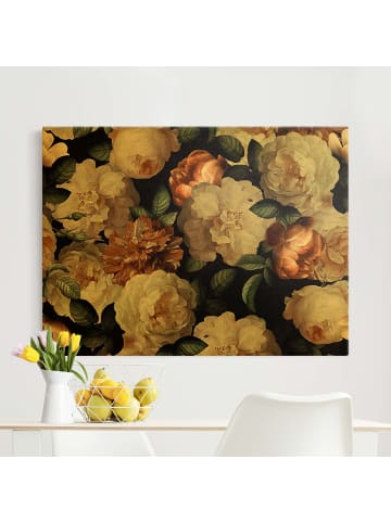 WALLART Leinwandbild Gold - Rote Rosen mit Weißen Rosen in Creme-Beige