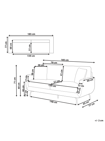 Beliani 3-Sitzer Sofa VESALA in Weiß/Schwarz - (W) 185 x (H) 71 x (L) 77 cm