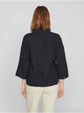 Vila Lockere Crepe Design Hemd Bluse mit weiten Ärmeln in Schwarz