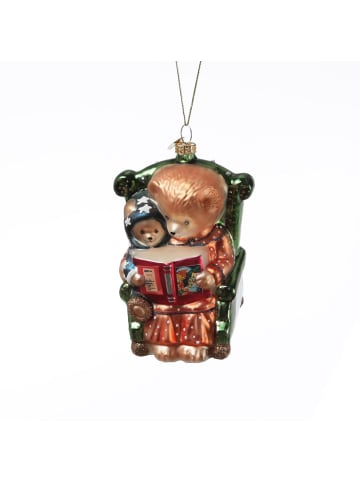 MARELIDA Weihnachtsbaumschmuck Teddybär im Lesesessel Glas H: 10cm