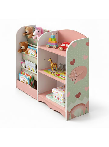 relaxdays Kinderregal in Rosa/ Grün - (B)82 x (H)80 x (T)26 cm