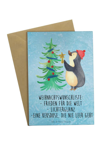 Mr. & Mrs. Panda Grußkarte Pinguin Weihnachtsbaum mit Spruch in Eisblau