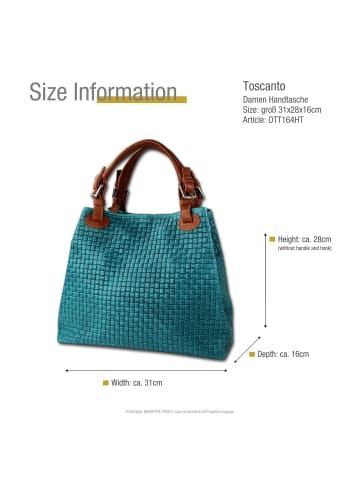 Toscanto Leder Handtasche, Umhängetasche Toscanto Tasche türkis, braun ca. 31cm