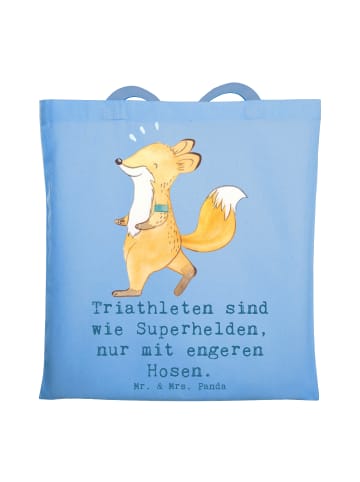 Mr. & Mrs. Panda Tragetasche Triathlon Superheld mit Spruch in Sky Blue