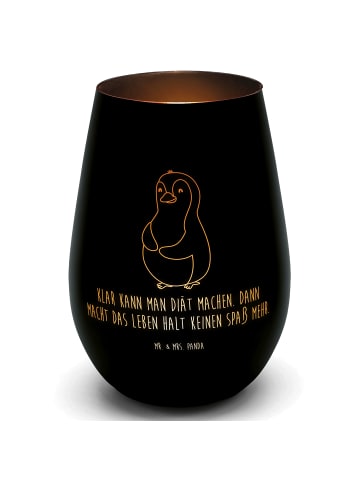 Mr. & Mrs. Panda Teelichthalter Glas Pinguin Diät mit Spruch in Schwarz