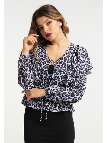 faina Damen Bluse in Schwarz Weiss Leo