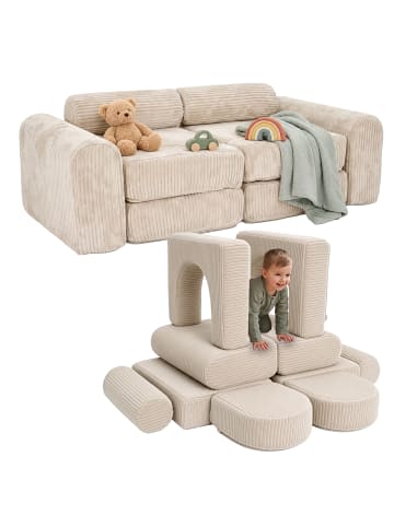 relaxdays 10tlg. Kinder-Spielsofa Set "Cord" in Beige - (B)108 x (H)32 x (T)50 cm