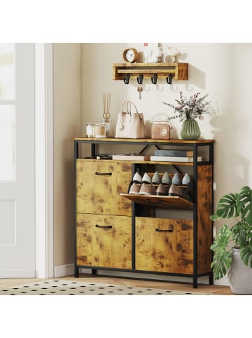 HOMCOM Schuhschrank-98L x 24B x 95H cm-Rustikal-Braun