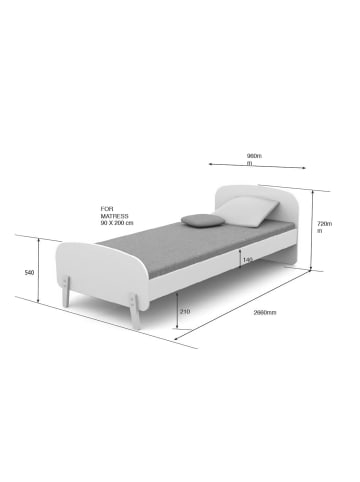 58 aufm Kessel EINZELBETT Karilynn 206x73x95 aus MDF+Massivholz in Weiß
