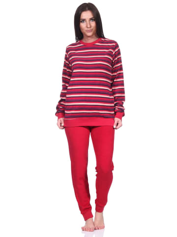 NORMANN Frottee Schlafanzug lang Pyjama Bündchen Streifen in rot