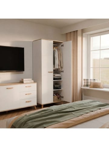 kommodly Kleiderschrank Luxi in Weiß / Eiche - (B)80cm x (T)50cm x (H)195cm