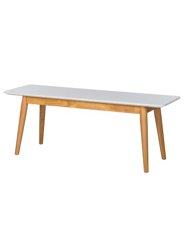 home24 home24 Sitzbank (1er Set) - Weiß / Eiche - MDF & Massivholz Eiche - 120.0 x 45.0 x 40.0 cm in Weiß