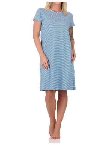NORMANN Kurzarm Nachthemd Streifenoptik Spitzenbesatz Übergrößen in marine
