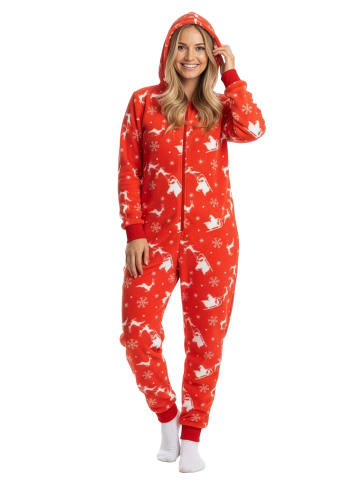 United Labels Rentier X-MAS Jumpsuit mit Kapuze Santa Overall Onesie Pyjama in rot