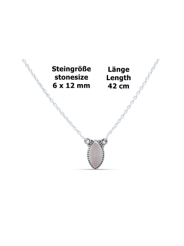 mantraroma 925er Silber - Collierketten (L) 42 cm mit Rosenquarz