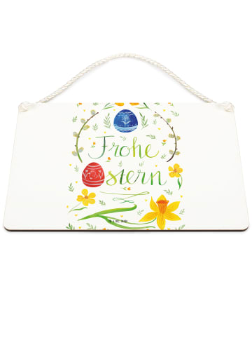 Mr. & Mrs. Panda Schild Ostern Frohe Ostern mit Spruch in Weiß