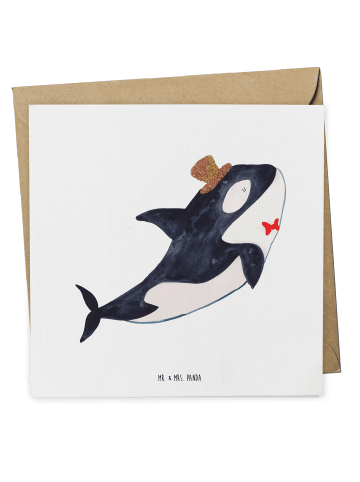 Mr. & Mrs. Panda Grußkarte Orca Zylinder ohne Spruch in Weiß