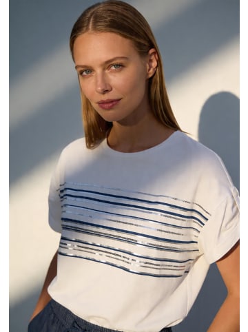 More & More cooles T-Shirt, Glanzstreifen in offwhite