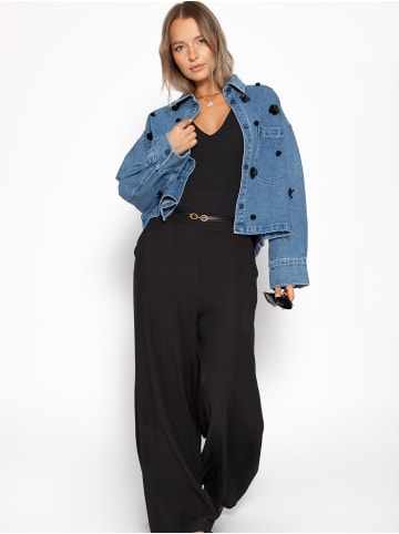 SASSYCLASSY Jeansjacke mit Blumenapplikationen in Blau