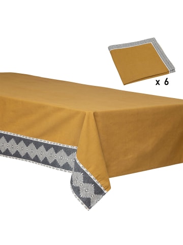 Atmosphera Créateur d'intérieur Tischdecken-Set DREAMS mit 6 Servietten in Ochra, 150 x 250 cm