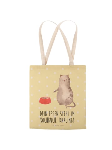 Mr. & Mrs. Panda Shopper Katze Fressen mit Spruch in Gelb Pastell