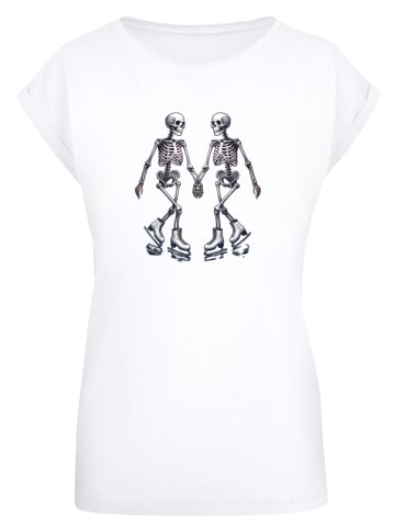 F4NT4STIC T-Shirt Skelettpaar Eislaufen Valentinstagsgeschenk in weiß