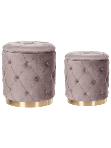 Beliani 2er-Set Pouf PUEBLO in Beige/Grau/Gold