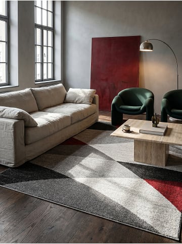 KADIMA DESIGN Kurzflorteppich Abstrakt pflegeleicht Wohnzimmer Schlafzimmer Modern in Rot-Grau