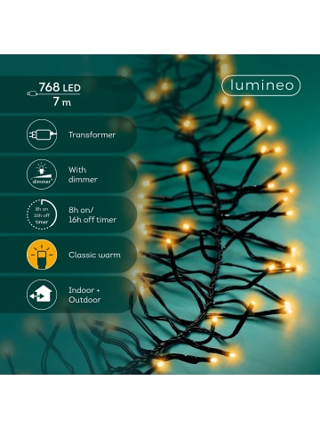 LUMINEO Lichterkette CLUSTER 768 LED 7 m, schwarzes Kabel in klassisch warm