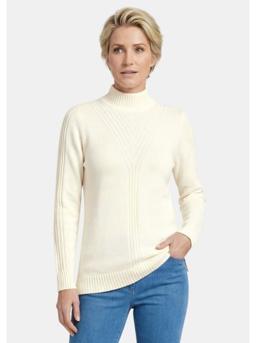 GOLDNER Rippenpullover mit Stehkragen in cremeweiß