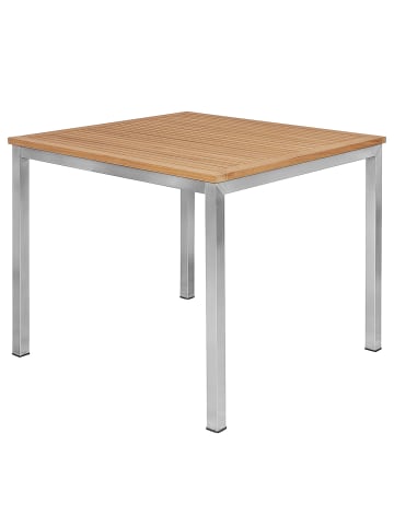 home24 Gartentisch TEAKLINE in Braun / Silber