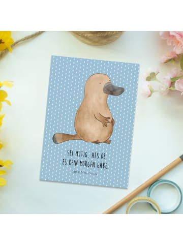 Mr. & Mrs. Panda Grußkarte Schnabeltier Mut mit Spruch in Blau Pastell