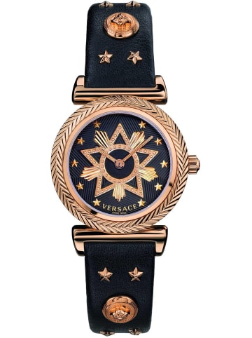 Versace Schweizer Uhr V-Motif Western Rosagoldfarben in schwarz