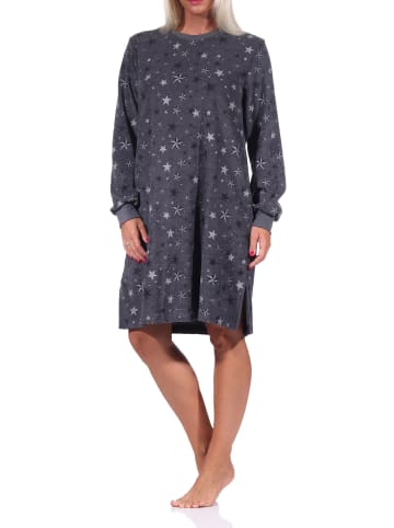 NORMANN Frottee Nachthemd Bündchen Sterne Design - 69876 in anthrazit