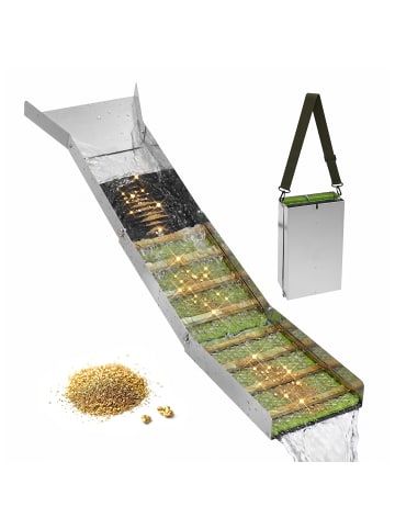 relaxdays Goldwaschrinne in Silber - (B)35 x (H)6,5 x (T)127 cm