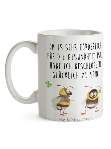 Mr. & Mrs. Panda Tasse Hummeln Kleeblatt mit Spruch in Weiß