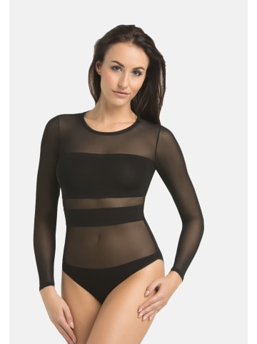 Teyli Langärmeliger Mesh-Bodysuit für Frauen Stripy in schwarz