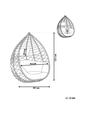 Beliani Hängesessel ARSITA in Braun/Beige - (W) 92 x (H) 121 x (L) 70 cm