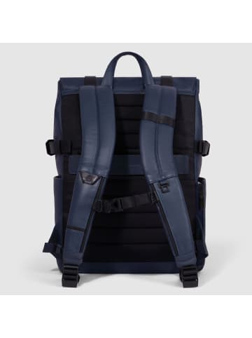 Piquadro David Rucksack RFID Schutz Leder 43 cm Laptopfach in blue