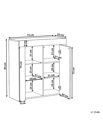Beliani Sideboard KAMLOOPS in Weiß/Transparent - (W) 75 x (H) 84 x (L) 35 cm