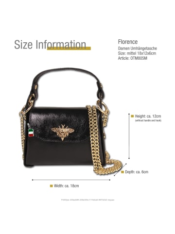 Florence Leder Umhängetasche Florence Tasche schwarz metallic ca. 18cm
