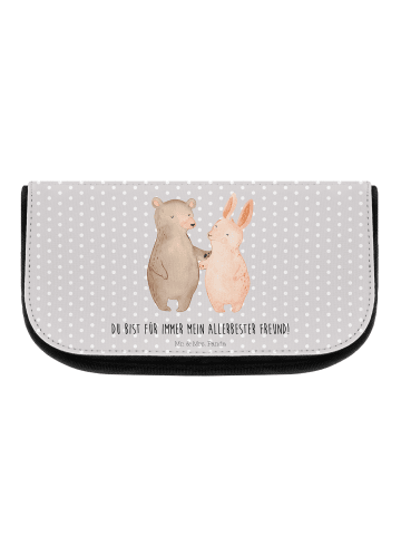 Mr. & Mrs. Panda Kulturbeutel Bär und Hase Umarmen mit Spruch in Grau Pastell