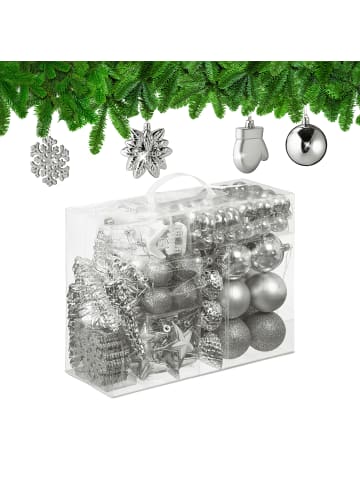 relaxdays 100-tlg. Weihnachtskugeln Set in Silber