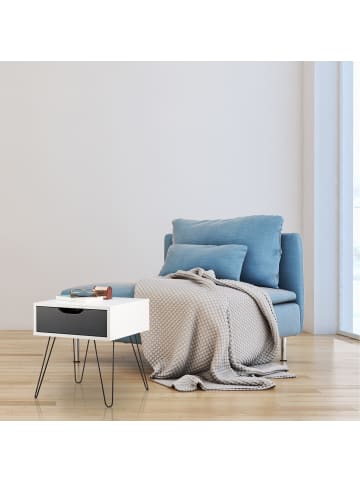 relaxdays Nachttisch in Weiß-Grau - (B)40 x (H)44 x (T)40 cm
