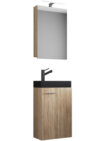 VCM  3tlg Waschtisch Slito SC Toilette schmal Schwarz in Sonoma-Eiche
