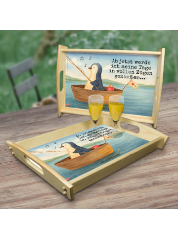 Mr. & Mrs. Panda Holztablett Pinguin Angelboot Design mit Spruch in Weiß