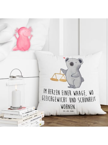 Mr. & Mrs. Panda Kissen Waage Astrologie mit Spruch in Weiß
