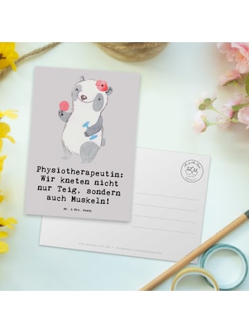 Mr. & Mrs. Panda Postkarte Physiotherapeutin Humor mit Spruch in Grau Pastell