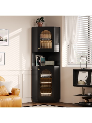 ABRIHOME Badschrank in Schwarz 45x45x166,5 cm mit Lichtleiste Eckschrank
