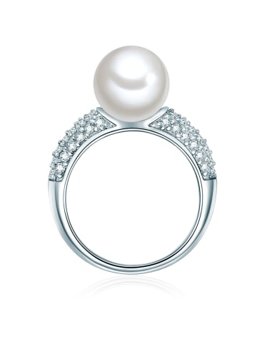 Lulu & Jane Perlen-Ring Messing Zirkonia Muschelkernperle in silber